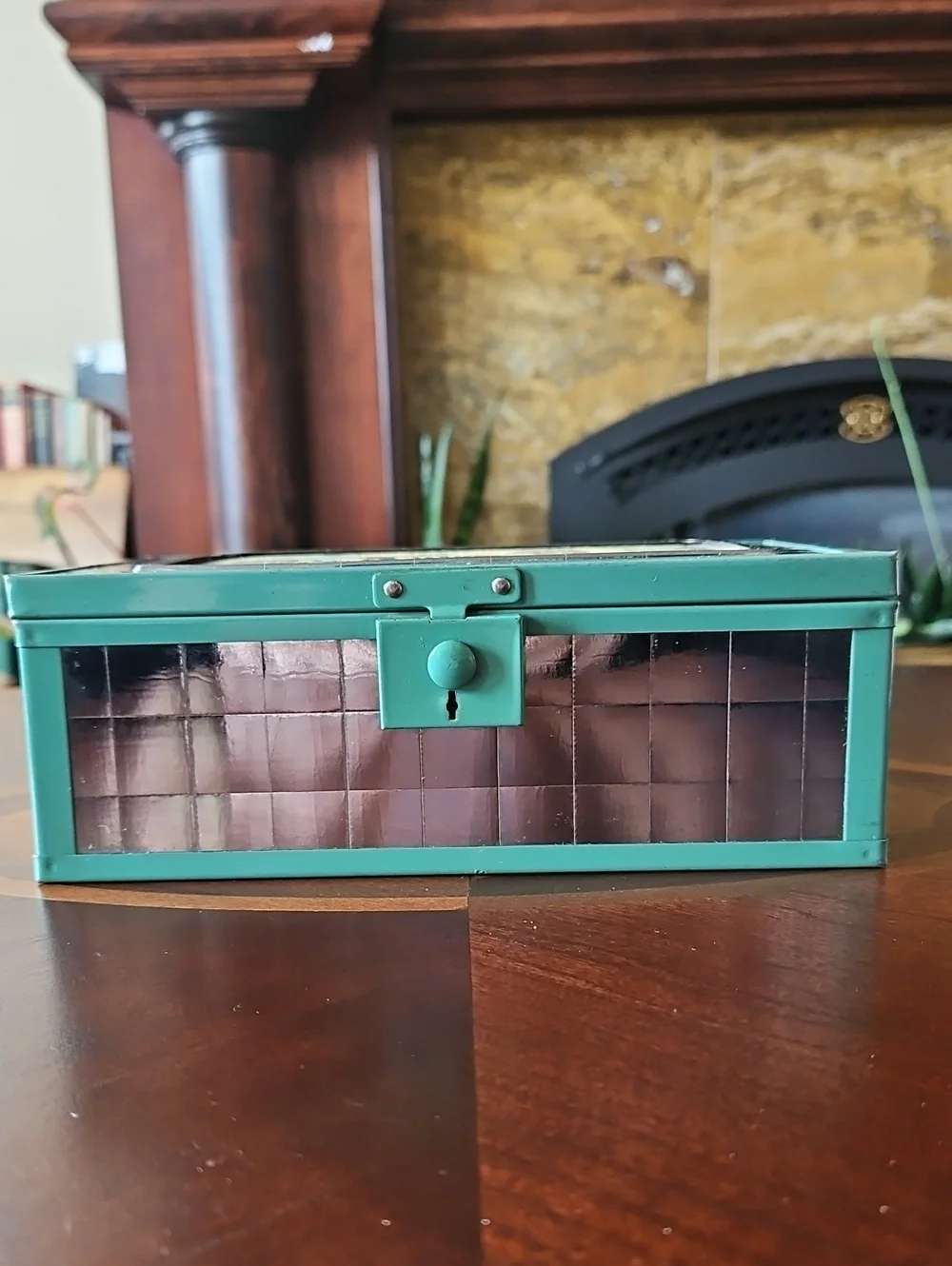 Antique Art Deco Mirror Tile & Wood/Metal Vanity Jewelry Box-Anton Pieck